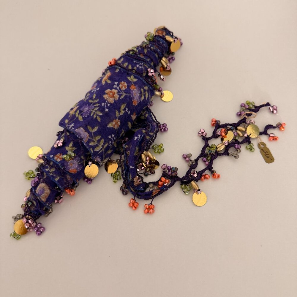 Traditional Turkish Oya Neck Violet  Scarf Bead & Needle Lace on Lawn Cotton - Picture 16 of 16